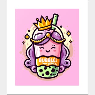 Bubble Tea Princess Boba Tea Kawaii Cartoon Girl Posters and Art